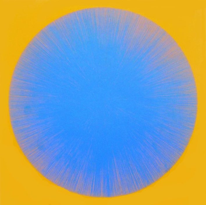 Spiky Circle Blue on Orange von Alexander Arundell