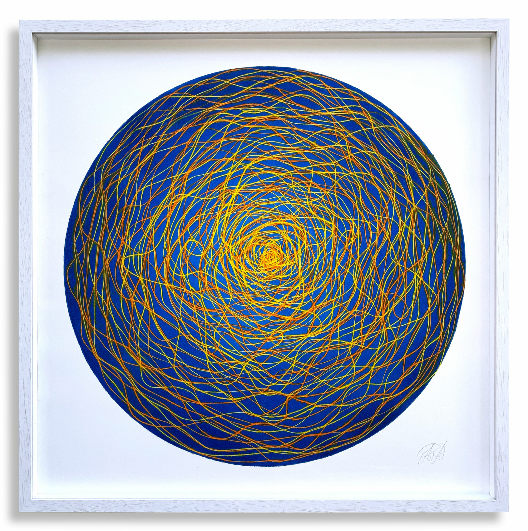 6_Alexander-Arundell_Dreipunkt-Edition_Wild-Circle-Yellow-and-Orange-on-Blue_70-x-70-cm_Material-Print_600-EUR-framed