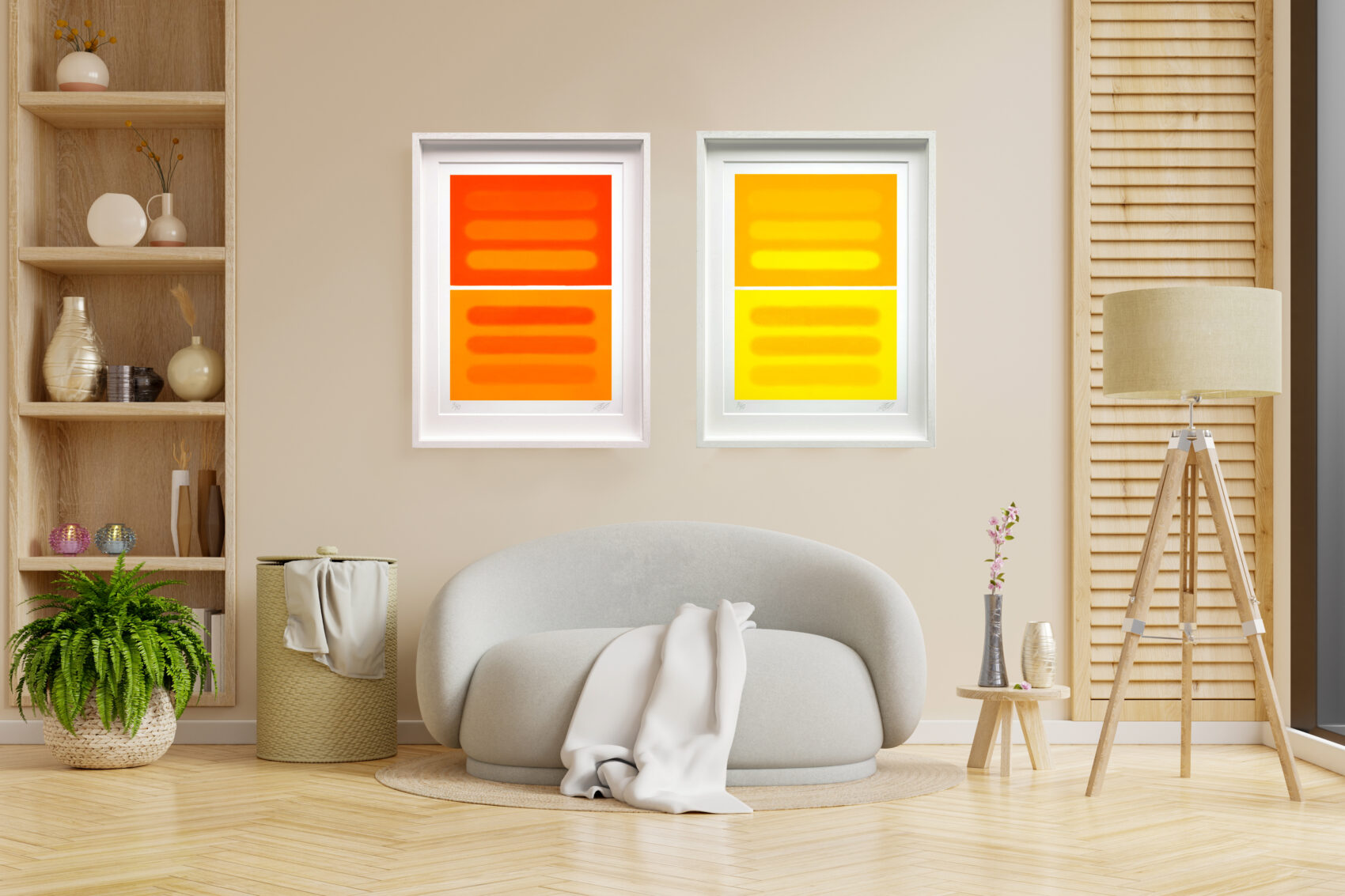 Two poster frame mockup in scandinavian style living room interi